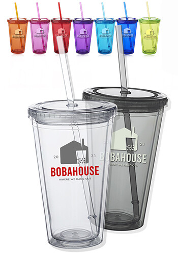 16oz Double Wall Acrylic Tumbler with Straw